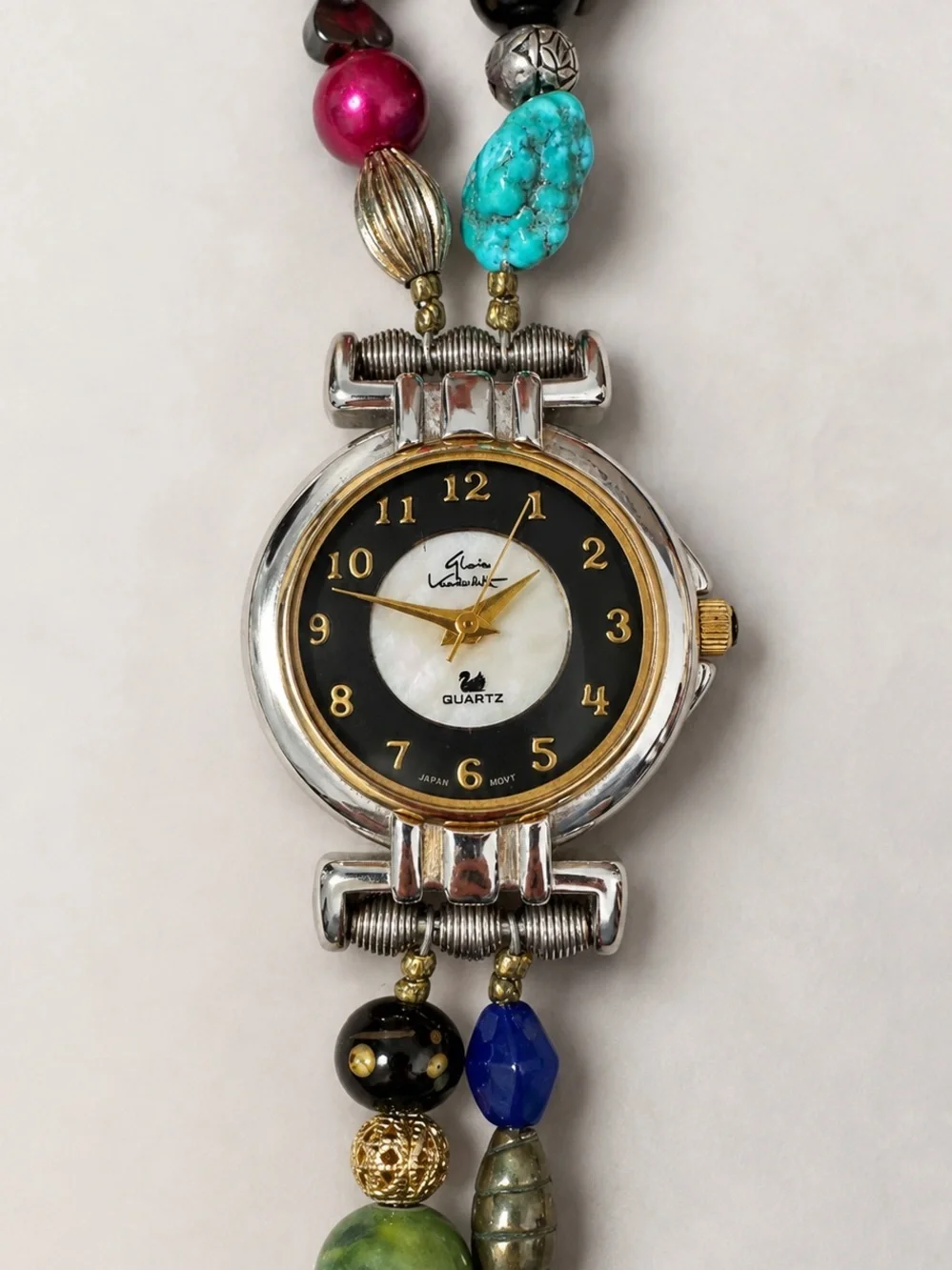 RARE Vintage Gloria Vanderbilt Ref 1024 Multicolor Beaded Quartz Bracelet Watch
